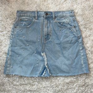 Jean skirt with pearl detailing